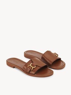 Chloé Marcie Slide | Chloé US Chloe Sandals, Ways To Wear A Scarf, Chloe Shoes, Slip On Mules, Chloe Marcie, Stitching Leather, See By Chloe, Comfortable Sandals, Nubuck Leather