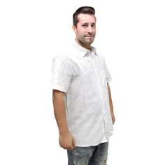 【Size L White Short Sleeve Shirt】The shirt measures 30.7 inches in length, 19.3 inches in shoulder width, and 49.2 inches in chest circumference. Each shirt weighs 0.41 pounds. It is made of 100% pure cotton linen fabric, with a fabric weight of 3.8 oz (130g/m²), featuring a chest pocket【Casual Shirt Design】This button down shirt is lightweight, soft, airy, comfortable, and skin-friendly, providing a relaxed fit. It's perfect for hot summer days【Suitable for Various Occasions】This men's shirt ea Button Down Shirt Short Sleeve, White Short Sleeve Shirt, Short Sleeve Dress Shirt, Cotton Linen Fabric, Shirt Short Sleeve, Business Attire, White Short, Casual Shirt, Men's Casual