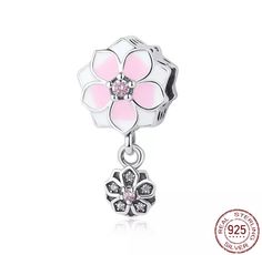 Sterling Silver 925 Cute Flower   for Pandora Bracelet Sterling Silver Jewelry With Pink Flower Charm, Floral Charm Bracelet Gift, Flower Charm Bracelet As A Gift, Flower Shaped Charm Bracelet For Gift, Sterling Silver Flower Charms Jewelry, Silver Flower Charms For Gifts, Silver Flower Charms Jewelry, Silver Sterling Charm Bracelet With Flower Charm, Silver Bracelets With Flower Charm For Mother's Day