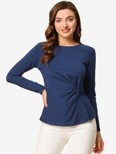 Shop Allegra K for Round Neck Front Twist Tops Long Sleeve Blouse T Shirt you are looking for, get more women's Blouses for yourself. Order now! Free Returns！ Front Twist Top, Chiffon Tops Blouses, Twist Top, Tops Long Sleeve, Twist Front, Basic Tops, Womens Clothing Sizes, Favorite Dress, Long Tops