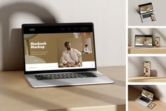 a laptop computer sitting on top of a wooden desk