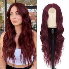 PRICES MAY VARY. 【Long Wavy Burgundy Wigs Material】:The long wavy wig is made of high-temperature resistant synthetic fiber and stands heat up to 160℃ (320℉). It is not only heat-resistant and durable, but also looks very natural and realistic. Easy to comb and not easily tangle and hair loss. 【Realistic hairline】:The 26 inch Wine Red wigs have a small areahand-knitting lace scalp part, the new technology natural hairline is more realistic, just like your own hair. Long Wave Wig is suitable for Burgundy Wig, Red Wig, Blonde Waves, Red Brown Hair, Knitted Lace, Wavy Wig, Red Wigs, Best Wigs, Middle Part