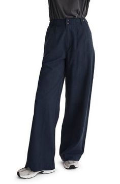 Made of a drapey Tencel® lyocell, cotton and linen blend, these straight-leg pants have sailor-inspired button tabs at the pleated high waist. A cool pick for your back-in-the-office needs. 29" inseam; 23" leg opening; 12" front rise; 14" back rise (size 8)   48% Tencel lyocell, 33% cotton, 19% linen   Tencel lyocell is a sustainably produced fiber made with closed-loop processing   Machine wash, tumble dry   Imported Chic Cotton Wide Leg Pants For Elevated Casual Wear, Chic Cotton Wide Leg Pants For Smart Casual Occasions, Chic Wide Leg Cotton Pants For Elevated Casual, Chic Spring Wide Leg Pants For Casual Wear, Relaxed Fit Wide Leg Work Chinos, Relaxed High Waist Cotton Pants, High Waist Relaxed Cotton Pants, Versatile Cotton Wide Leg Pants For Business Casual, Chic Relaxed Fit Ankle-length Chinos