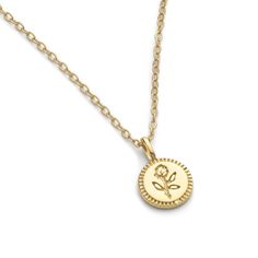 This dainty gold flower necklace is perfect for anyone that wants a little sparkle! The necklace is made entirely of solid sterling silver, and then coated in genuine 14k gold plating. Features a small coin design with an engraved image of a flower. The pendant is approx. 8mm and the necklace chain comes with an extender chain and measures 44cm in total length. Fast Shipping! It'll be packaged and posted beautifully, perfect for gifting! To keep your Elk & Bloom jewellery looking as new as possible, we advise removing the item whilst sleeping, during heavy exercise, or when in water, to make sure your jewellery stays in pristine condition for as long as possible. Avoid contact with alcohol-based products, such as perfumes and deodorants and take care when wearing to not tug, catch or pull Gold Rose Flower, Gold Flower Necklace, Coin Design, Gold Flower, Contemporary Jewellery, Watch Necklace, Necklace Sizes, Gold Flowers, Necklace Chain