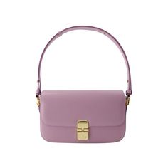 Worn On The Shoulder - One Adjustable Shoulder Strap. Material : Smooth Calfskin. Lining : Cotton. Closure : Flap With Ratchet Clasp. Interior : No Inner Pocket. Grace Baguette Crossbody - A.P.C. - Leather - Lavender Color: Violet | Purple Material: Leather | Calfskin Leather Condition: New With Tag Size: One Size Sign Of Wear: No Sku: 340058 / Mfesfrba280303w / Apc020327 Length: Nan Mm, Width: Nan Mm Pink Baguette Bag With Gold-tone Hardware For Evening, Pink Evening Baguette Bag With Gold-tone Hardware, Elegant Pink Baguette Bag With Detachable Strap, Elegant Pink Rectangular Baguette Bag, Classic Purple Shoulder Bag, Pink Baguette Shoulder Bag For Formal Occasions, Formal Pink Baguette Bag With Detachable Strap, Elegant Pink Baguette Bag For Everyday, Elegant Pink Baguette Bag For Shopping