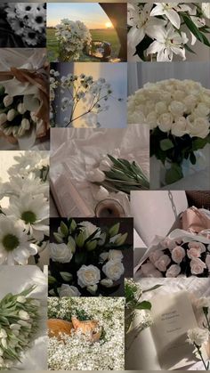 a collage of white flowers and greenery