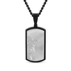 The radiant profile of Jesus makes a significant impression in this dog tag necklace. Stainless steel The detailed silhouette is framed in a border of black ion-plated stainless steel 24-inch black ion-plated curb chain with lobster clasp Mens Necklace Pendant, Accessories Jewelry Necklace, Dog Tag, Curb Chain, Tag Necklace, Men Necklace, Dog Tags, Dog Tag Necklace, Lobster Clasp