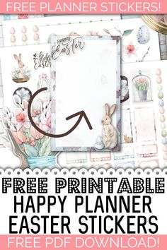 the free printable planner stickers for easter is shown with text overlays