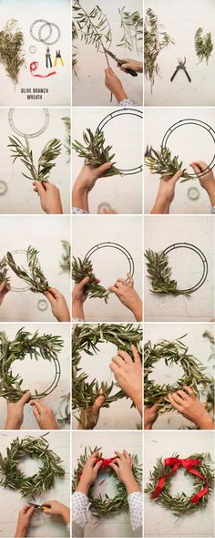 the steps to make a wreath with greenery