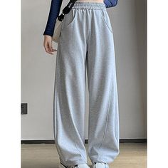 Season:Winter,Fall; Fabric:Cotton; Gender:Women's; Style:Streetwear,Fashion,Casual,Active; Elasticity:Micro-elastic; Occasion:Going out,Daily,Street,Vacation,Sport,Outdoor; Details:Fleece lined; Fit Type:Regular Fit; Function:Comfort,Soft,Comfortable,Thermal Warm; Waistline:High Waist; Pattern:Plain; Design:High Cut,Elastic Waist,Pocket; Pants Type:Sweatpants,Wide Leg; Front page:FF; Listing Date:11/16/2023; Production mode:External procurement; Pants Length:Full Length Sweatpants Wide Leg, Sport Outdoor, Fall Fabric, Plain Design, Style Streetwear, Type Of Pants, Pocket Pants, Pants Length, Active Women