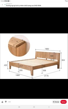 a bed frame with measurements for the headboard and foot board