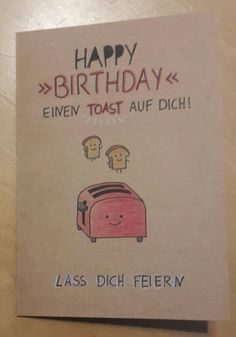 a happy birthday card with two toasters on it