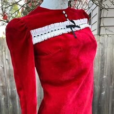 Shoulders 14.5 inchesSleeves 24 inches Bust 34 inchesWaist 30 inchesHips 38 inchesLength 34 inches Excellent condition. Red Long Sleeve Mini Dress For Costume Party, Retro Fitted Christmas Dress, Vintage Fitted Christmas Dresses, Vintage Long Sleeve Mini Dress For Costume Party, Red Vintage Costume Dress, Red Vintage Mini Dress For Party, Vintage Red Dress For Costume Party, Vintage Fitted Mini Dress For Costume Party, Fitted Vintage Mini Dress For Costume Party