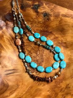 Turquoise Necklace w Amber Agate Jasper Honey Pearls Bali | Etsy Turquoise Beaded Necklace With Round Gemstone Beads, Elegant Turquoise Beads With Natural Stones, Elegant Turquoise Agate Beaded Necklaces, Handmade Turquoise Agate Beaded Necklaces, Adjustable Turquoise Beaded Necklace With Natural Stones, Turquoise Agate Necklace With Colorful Beads, Turquoise Agate Round Beads, Gems And Cabochons, Artisan Turquoise Double Strand Beaded Necklace, Bohemian Double Strand Beaded Necklaces With Polished Beads