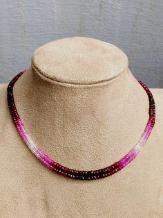 "Shaded Ruby beaded Handmade Necklace Natural Shaded Red Ruby Gemstone 3 - 4 mm Faceted Rondelle Beads 16\" loose Strand Shaded Ruby Gemstone graduation faceted Beads Natural :Natural Gemstones GENUINE : 100% Stone Weight : 40 - 42 carat each Strand Size : 3.00 - 3.50 mm beads & 16\" strands Country/Region of Manufacture :India If you need then we will add a Silver Clasp without extra Charge and also we can add a silver Extension if you needs. I am Flexible , if you need any Customization li Red Rondelle Beaded Necklace, Single Strand, Red Rondelle Single Strand Beaded Necklace, Red Rondelle Beaded Necklace Single Strand, Red Rondelle Beaded Necklace With Spacer Beads, Handmade Red Rondelle Beaded Necklaces, Handmade Red Rondelle Beaded Necklace, Red Gemstone Beaded Necklaces In Rondelle Shape, Ruby Choker Necklace, Ruby Choker