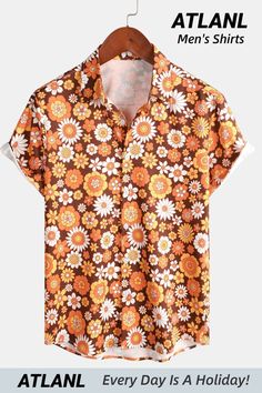 Perfect for daily wear and can be worn to work, on a date, to dinner parties, costume parties, themed parties, the beach, vacations, BBQs, music festivals and even Hip Hop events. Orange Collared Tops For Summer, Summer Collared Shirt With Retro Print, Brown Summer Beach Shirt, Fitted Collared Tops For Beach Season, Spring Brown Shirt With Retro Print, Fitted Collared Hawaiian Shirt For Summer, Brown Printed Shirt For Summer, Brown Printed Summer Shirt, Summer Brown Printed Shirt