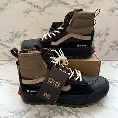 New/ Authentic Vans Sk8 Hi Gore-Tex Mte-3 Hiking Trek Snow Shoes Boots Black Brown Men’s Size 8 Offers Welcomed Please Note Item Is Brand New Without Box! Gore Tex Vans, Functional Brown Lace-up Boots, Brown Work Boots For Winter Streetwear, Brown Winter Work Boots For Streetwear, Vans Waterproof Hiking Boots For Outdoor, Vans Functional Hiking Boots For Outdoor, Vans Functional Hiking Boots For Outdoor Activities, Functional Vans Leather Sneakers, Winter Adventure Sneakers With Vibram Sole