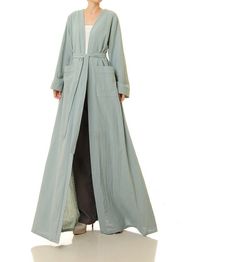 Linen Robe | Kimono Cardigan | Dusty Mint Kimono Robe | Cotton Linen Duster Coat | Linen Kimono | Li V-neck Summer Outerwear With Pockets, V-neck Outerwear With Pockets For Summer, Summer V-neck Outerwear With Pockets, V-neck Outerwear With Pockets For Spring, Summer Open Front Solid Color Outerwear, Summer Long Sleeve Outerwear With Pockets, Spring Cotton Cardigan Solid Color, Long Sleeve Solid Color Summer Outerwear, Spring Cotton Cardigan In Solid Color