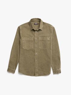 Men's Brooklyn Industries Overshirt in Deep Lichen Green - BROOKLYN INDUSTRIES Khaki Utility Tops With Buttons, Khaki Utility Top With Button Closure, Utility Style Khaki Tops With Buttons, Khaki Shirt With Flap Pockets For Fall, Fall Casual Shacket With Camp Collar, Casual Fall Shacket With Camp Collar, Everyday Khaki Shirt For Fall, Everyday Khaki Fall Shirt, Everyday Fall Khaki Shirt