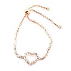 Fashion Bracelet Rose Gold Plating Cubic Zirconia Pull Strap Heart Adjustable Extend Bracelet Valentine's Day Rose Gold Metal Charm Bracelet, Rose Gold Metal Bracelets For Valentine's Day, Rose Gold Metal Bracelet For Valentine's Day, Adjustable Rose Gold Charm Bracelet For Parties, Rose Gold Chain Bracelet For Valentine's Day, Elegant Metal Crystal Bracelet For Valentine's Day, Elegant Crystal Heart Bracelet For Valentine's Day, Elegant Valentine's Day Party Chain Bracelet, Rose Gold Charm Bracelet For Valentine's Day Party