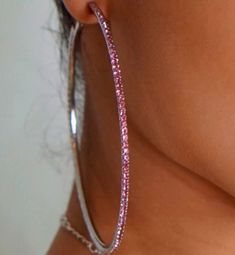 Stunning pink rhinestones hoops. Everyone will jump through hoops to know where you got these from.  9cm sliver plated Luxury Small Pink Hoop Earrings, Cheap Small Hoop Pink Jewelry, Pink Beaded Hoop Earrings For Party, Pink Hoop Metal Jewelry, Big Hoop Earrings Aesthetic, Pink Hoop Earrings, Hoop Earrings Aesthetic, Pink Paradise, Dope Tattoos For Women