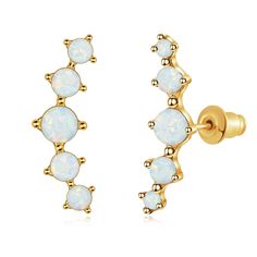 PRICES MAY VARY. 【Girls Small Cartilage Stud Earrings】Ear crawler earrings add style and elegance to your looks. Easy to match costume. Fashion cuff climber earrings made of high quality 14K gold plated brass and white fire opal, lead-free, nickel-free and hypoallergenic. 【Opal Ear Crawler Earrings】Cuff Climber Earrings size: 17mm, weight: 1.8g. Small Stud Earrings stone is white fire opal size: 4mm*1pc, 3mm*2pcs,2mm*2pcs. Women and girls Flat Back Earrings come elegantly packaged in a beautiful Earrings Cuff, Crawler Earrings, Ear Crawler, Ear Crawler Earrings, Cartilage Earrings Stud, Ear Crawlers, Crawlers Earrings, Cartilage Stud, Costume Fashion