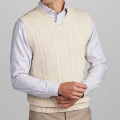 Change Up Your Sweater Rotation And Opt For A Vest Instead. From Jos. A. Bank, It Features A Chunky Cable Knit For A Classic Look. Tailored Fit 100% Cotton Machine Washable Imported Cable Knit Sweater Vest, Sweater Vest Mens, Sleeveless Jumper, Knit Sweater Vest, Chunky Cable Knit, Vest Outfits, Cable Knit Sweater, Sleeveless Sweater, Knit Vest