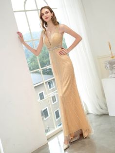 NumberSea - Numbersea Mermaid / Trumpet V - neck Beaded Luxurious Sexy Formal Evening Dresses Sleeveless Floor Length Prom Dresses Glamorous V-neck Sleeveless Prom Dress, Sleeveless Gown With Beaded Straps For Prom Season, Glamorous Sleeveless Evening Dress With Beaded Straps, Sleeveless Evening Dress With Beaded Straps For Prom, Sleeveless Sequin Dress With Rhinestones For Gala, Sleeveless Beaded Straps Evening Dress For Party, Embellished V-neck Mermaid Wedding Dress, Sleeveless Evening Dress With Rhinestones For Prom, Sleeveless Sequin Dress With Rhinestones