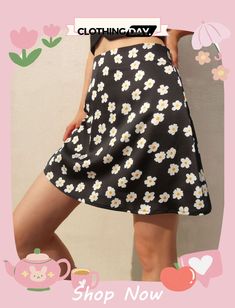 Floral Printed Mini Slip Skirt Cute Mini Skort With Lined Skirt, Cute Mini Length Lined Skort, Cute Lined Skirt For Day Out, Cute Flared Summer Skirt, Cute Mini Skirt For Spring, Cute Flared Skirt For Summer, Cute Mini Pleated Skirt, Cute Black Summer Skirt, Trendy Floral Print Short Skirt