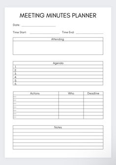 a meeting minutes planner is shown