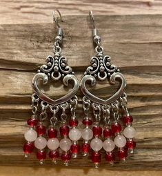 Valentine's Day Jewelry With Dangling Beads, Red Dangle Chandelier Earrings, Gift Red Chandelier Earrings With Dangling Beads, Red Pierced Dangle Chandelier Earrings, Red Chandelier Earrings With Dangling Beads As Gift, Elegant Heart-shaped Earrings With Dangling Beads, Red Beaded Dangle Earrings, Gift Natural Stones Dangle Chandelier Earrings, Gift Natural Stone Dangle Chandelier Earrings