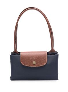 Longchamp Medium Le Pliage Tote Bag - Farfetch Longchamp Medium, Blue Bags, Tan Brown, Fashion Branding, Shoulder Strap, Tote Bag, Navy, Leather, Blue