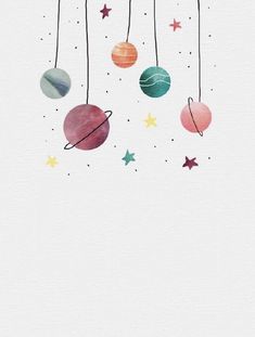 an illustration of planets and stars hanging from strings