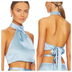 Details: - Size: Xl - Materials: 100% Polyester - Condition: New With Tags - Ships From Los Angeles, Ca - Ships Within 1-2 Business Days T16 Blue Backless Halter Top For Spring, Cropped Halter Top For Spring Evening, Blue Backless Summer Crop Top, Blue Backless Crop Top For Summer, Blue Crop Top For Summer Party, Blue Backless Crop Top For Spring, Blue Fitted Backless Crop Top, Fitted Blue Backless Crop Top, Blue Halter Top For Beach Party