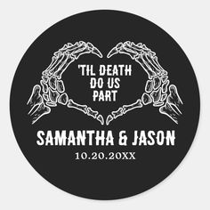 a black and white wedding sticker with two hands in the shape of a heart