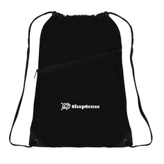 a black drawsack bag with the word shoppenne printed in white on it