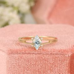 Natural Sky Blue Topaz Kite Shaped Engagement Ring, December Birthstone, Custom Solitaire Settings, Delicate Rose Gold Ring, Promise Rings ✧･ﾟ: *✧･ﾟ:* Welcome to Charles Davin Jewelry*:･ﾟ･ﾟ✧ Moissanite - a gemstone known to bring in luck in someone's life, the user can give off a look of elegance. You can give your special someone luck whilst showing your love to them. ✶Material: 10K/ 14K/ 18K ✶Main Stone: Kite Shape Natural Sky Blue Topaz; 5.5*8mm ✶Side Stone: Moissanite Total: 0.02ct ✶Color: D Elegant Aquamarine Birthstone Ring With Accent Stones, Elegant Marquise Cut Blue Topaz Ring, Marquise Blue Topaz Ring With Accent Stones, Light Blue Aquamarine Diamond Wedding Ring, Aquamarine Rings With Gemstone Accents As Gift, Gift Rings With Aquamarine And Gemstone Accents, Elegant Aquamarine Birthstone Ring, Aquamarine Rings With Gemstone Accents For Promise, Marquise Cut Blue Topaz Gemstone Ring