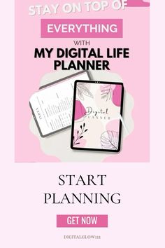 a pink background with the words, stay on top of everything with my digital life planner