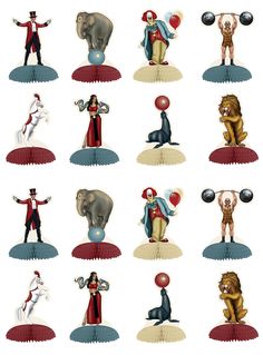 an image of various circus characters on stage