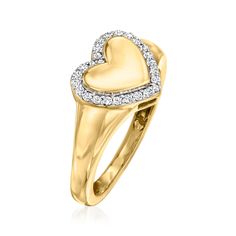 Ross-Simons - .15 ct. t. w. Diamond Heart Signet Ring in 14kt Yellow Gold. Size 6. Everyone loves a signet! Our classic 14kt yellow gold ring features a charming heart design edged by .15 ct. t. w. diamond rounds. 3/8" wide. Diamond heart signet ring. Diamond birthstones are the perfect gift for April birthdays. Yellow Gold Heart Ring, 14k Heart Cut Diamond Ring For Valentine's Day, Classic Heart Shaped Ring With Diamond Accents, Classic Heart-shaped Ring With Diamond Accents, Classic Diamond Ring With Accents For Valentine's Day, Classic Heart-shaped Rings With Diamond Accents, Valentine's Day Classic Heart Ring With Diamond Accents, Valentine's Day 14k Yellow Gold Diamond Ring, Classic 14k Gold Diamond Ring For Valentine's Day