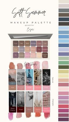 Are you a soft summer? This palette is curated to bring out your best features. Add your favorites from the list to your custom magnetic compact. Fair Soft Summer Color Palette, Summer Color Palette Hair, Soft Summer Eyeshadow Looks, Soft Summer Makeup Palette, True Summer Vs Soft Summer, Soft Summer Eyeshadow, Eyeshadow For Soft Summer, True Summer Makeup Looks, Light Summer Makeup Palette