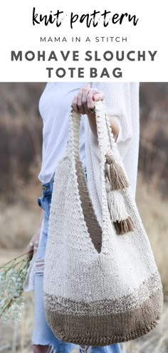 the mohave slouchy tote bag is knitted in a pattern