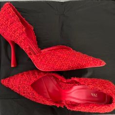 Brand New Zara Size 7 - 38 Only Tried On, Never Wore Them. Red Court Shoes For Spring Parties, Red Pointed Toe Heels For Fall, Chic Red Closed Toe Heels, Chic Red High Heel Court Shoes, Elegant Red Court Shoes For Fall, Red Closed Toe Court Shoes For Spring, Chic Red Closed Toe Court Shoes, Red Pointed Toe Heels For Spring, Spring Red Pointed Toe Heels