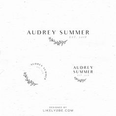 the logo for audrey summer is shown in black and white, with leaves on it