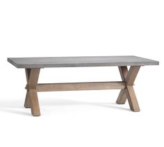 a concrete table sitting on top of a white floor next to a wooden frame and legs