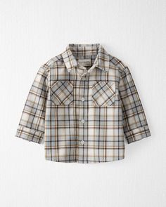 Just in time for cooler weather, this soft herringbone shirt will be your little one's fall or winter go-to piece. Designed to pair back to our signature sweater knit or corduroy overalls and pants for a polished look. Crafted in the purest organic fabrics and sustainable materials, Little Planet is a return to simplicity. Thoughtful essentials and timeless pieces to gift or to hold on to. Brown Long Sleeve Tops For Playtime, Herringbone Shirt, Neutral Tops, Corduroy Overalls, Brown Babies, Organic Fabrics, Button Front Shirt, Organic Baby, Shop Clothing