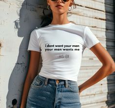 Need a funny break up gift for a friend or just a stylish Y2K baby tee for summer? Look no further than our snug fit graphic crop top. Makes for a great breakup shirt. * 52% combed ring-spun cotton, 48% polyester * Fabric weight: 3.6 oz/yd² (122 g/m²) * 40 singles * Slim fit * Side-seamed construction * Blank product sourced from Nicaragua, the US, or Honduras This product is made especially for you as soon as you place an order, which is why it takes us a bit longer to deliver it to you. Making products on demand instead of in bulk helps reduce overproduction, so thank you for making thoughtful purchasing decisions! Trendy Stretch T-shirt With Slogan, Trendy Cropped Crew Neck T-shirt With Funny Text, Fitted Crop Top T-shirt With Funny Text, Summer Fitted Cropped T-shirt With Slogan, Casual Funny Text Crop Top T-shirt, Fitted Graphic Cropped T-shirt With Slogan, Y2k Crop Top T-shirt With Slogan, Fitted Casual Crop Top With Funny Text, Funny Text Graphic Tee Crop Top With Short Sleeves