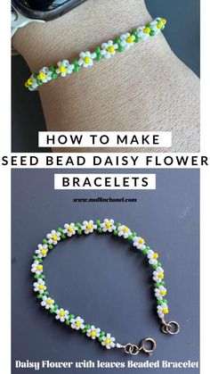 how to make seed bead daisy flower bracelets with instructions for beginners and kids