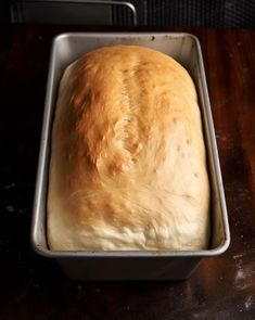 a loaf of bread in a pan on a table