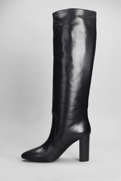 High heels boots in black leather, round toe, slip on, block heel, leather sole, heel 85mm, Made in Italy, 100% leather Luxury Knee-high Boots With Block Heel, Sleek Calf Leather Heeled Boots For Work, Elegant Platform Boots With Stacked Block Heel, Sleek Leather Mid-calf Boots With Block Heel, Sleek Heeled Boots With Stacked Heel In Calf Leather, Sleek Calf Leather Heeled Boots With Stacked Heel, Sleek Heeled Boots With Leather Lining For Work, Block Heel Mid-calf Boots In Calf Leather For Work, Calf Leather Knee-high Boots With Stacked Heel For Office